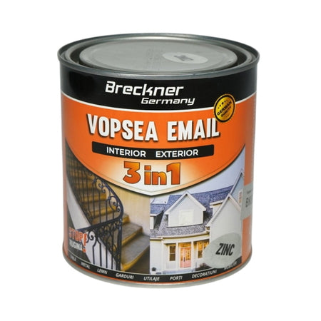 Vopsea email zinc 1L anticoroziva 3 in 1 pe baza de solvent, direct pe rugina, interior si exterior, Breckner Germany