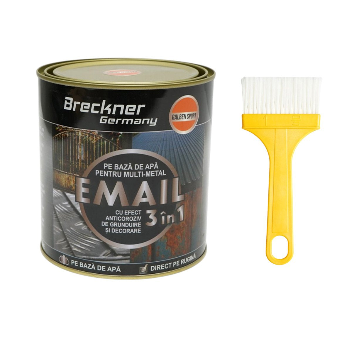 Vopsea galben sport 750g email anticoroziva 3 in 1 pentru metal, direct pe rugina, pe baza de apa