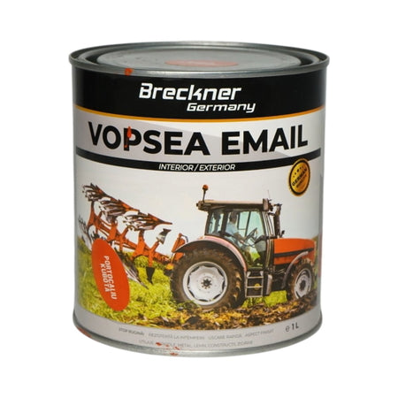 Vopsea portocaliu tip Kubota email anticoroziva 3 in 1 pe baza de solvent, direct pe rugina, interior si exterior, 1K 1L Breckner Germany