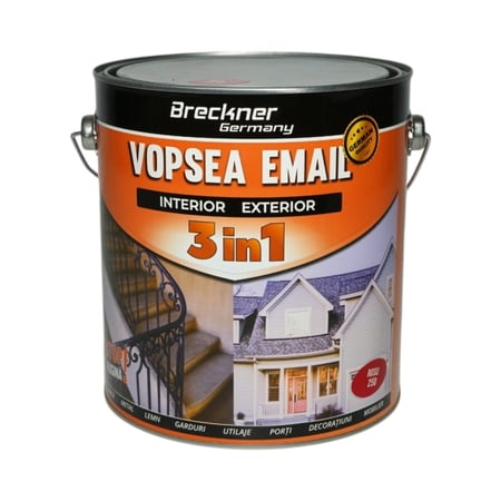 Vopsea rosu 250 email anticoroziva 3 in 1 pe baza de solvent, direct pe rugina, interior si exterior, 3.5L Breckner Germany