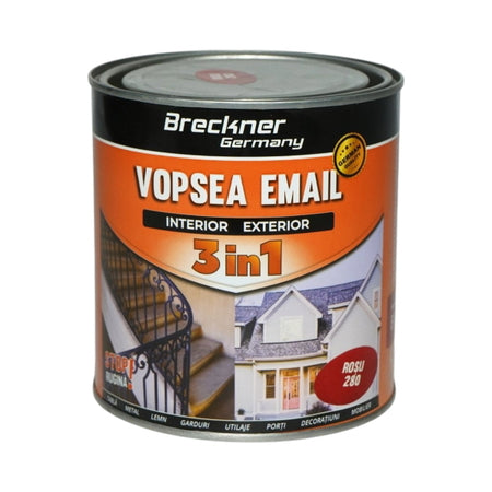 Vopsea rosu 280 email anticoroziva 3 in 1 pe baza de solvent, direct pe rugina, interior si exterior, 1L Breckner Germany